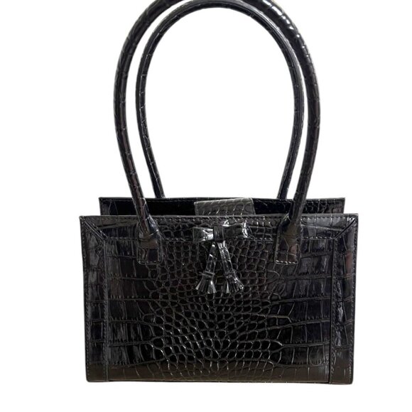 2000'S VINTAGE BLACK CROC PRINT MINI HANDBAG LIZ CLAIBORNE PURSE EUC - Picture 2 of 6